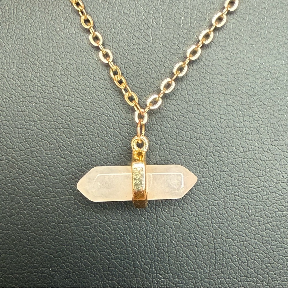 LA CN Jewelry Brand Rose Quartz Double Point  Gold Tone Necklace